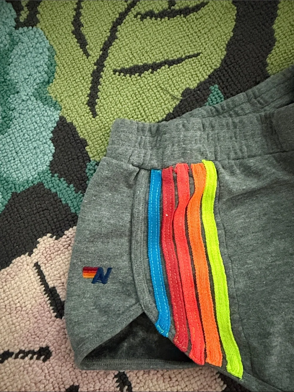 Aviator Nation Gray Athletic Shorts with Rainbow Side Stripes